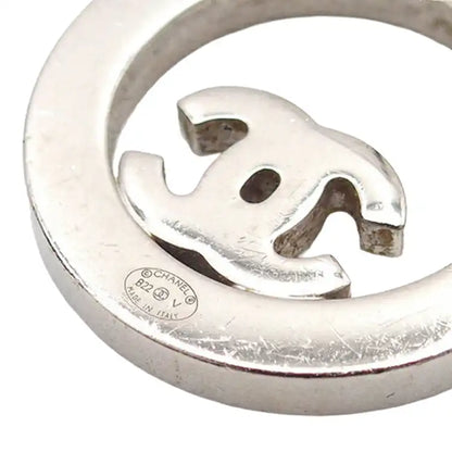 Chanel Silver Plated CC Rhinestones Round Push Back Earrings