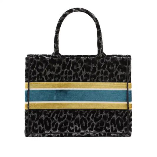 Dior Mizza Medium Embroidered Velvet Leopard Book Tote