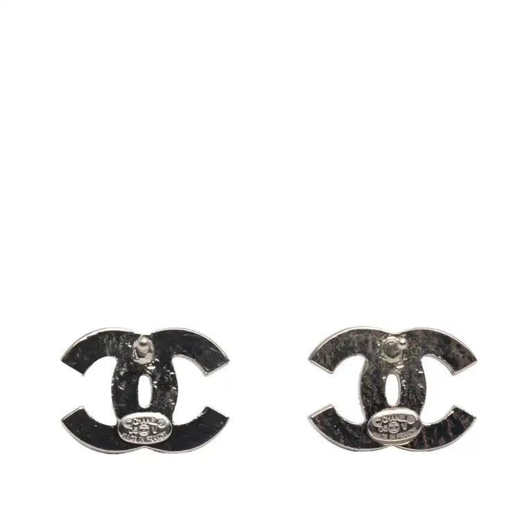Chanel  Silver Plated CC Rhinestone Push Back Earrings