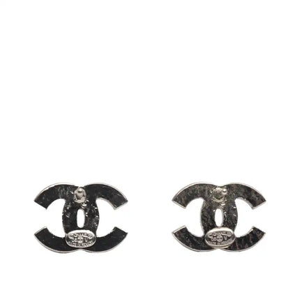 Chanel  Silver Plated CC Rhinestone Push Back Earrings