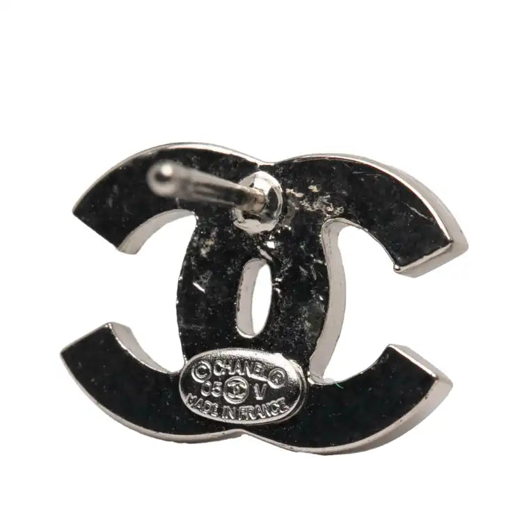 Chanel  Silver Plated CC Rhinestone Push Back Earrings