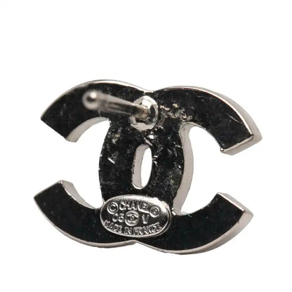 Chanel  Silver Plated CC Rhinestone Push Back Earrings