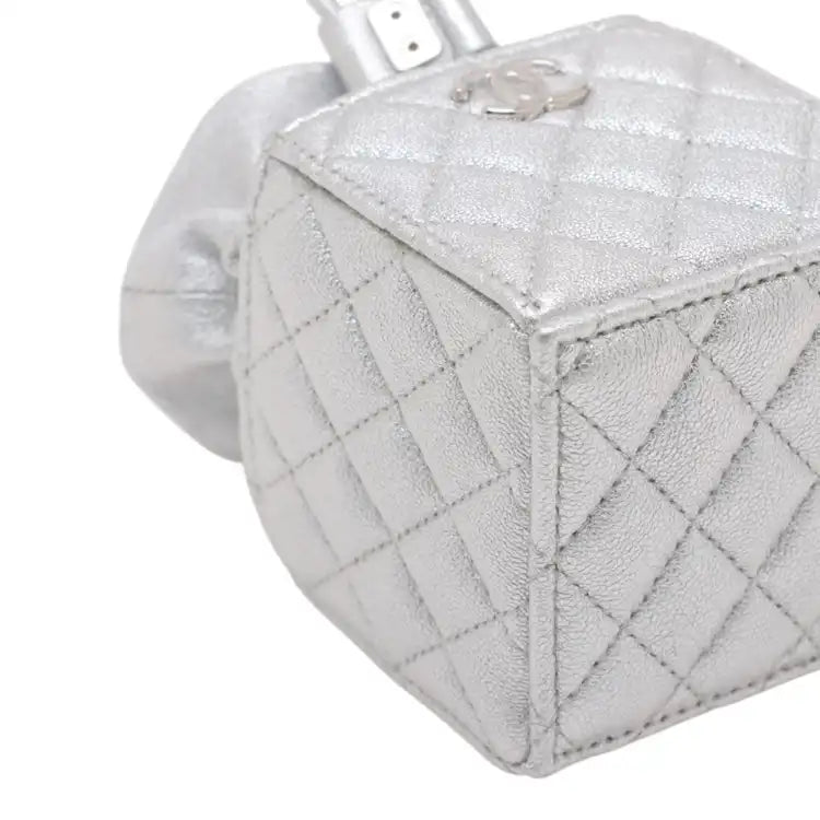 Chanel Mini Quilted Metallic Caviar Drawstring Bucket Bag