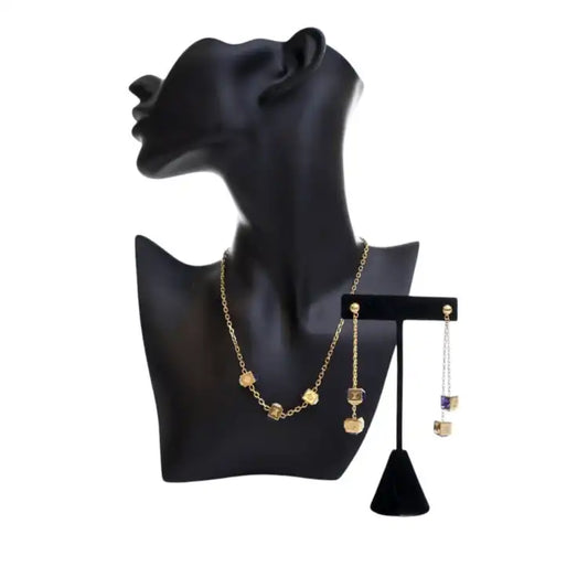 Louis Vuitton Gold Plated Crystal Gamble Drop Earrings And Necklace Set