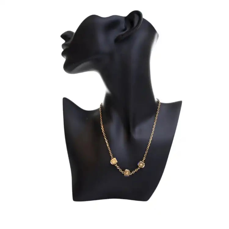 Louis Vuitton Gold Plated Crystal Gamble Drop Earrings And Necklace Set