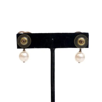 Chanel Gold Plated CC Faux Pearl Drop Push Back Earrings