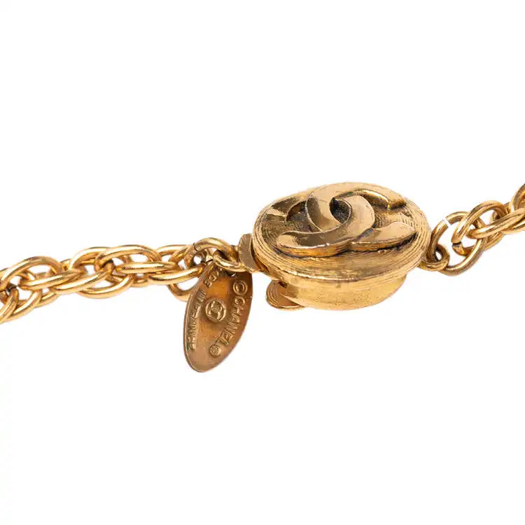 Chanel Gold Plated Rhinestone Faux Pearl Chain Long Necklace