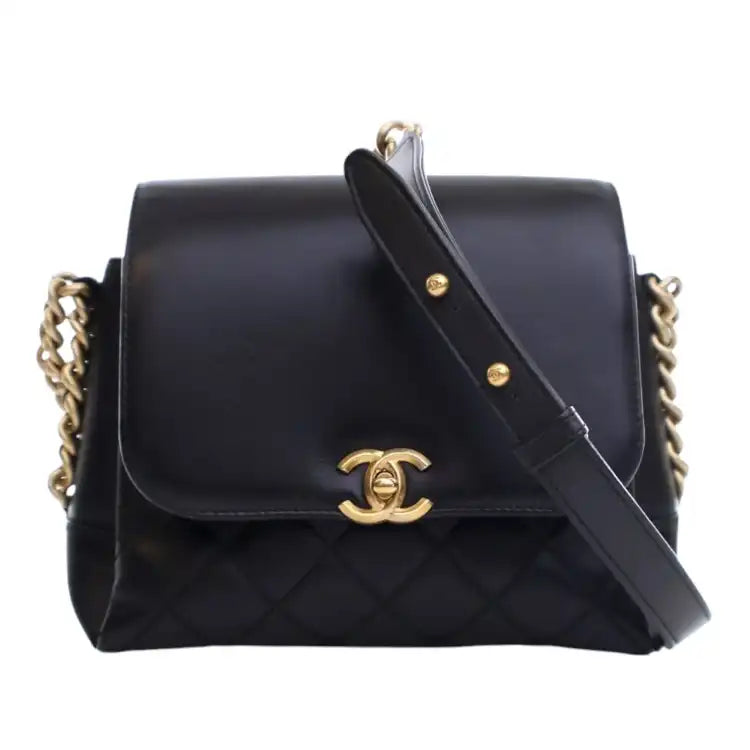 Chanel Quilted Goatskin Side Chain Compartment Flap