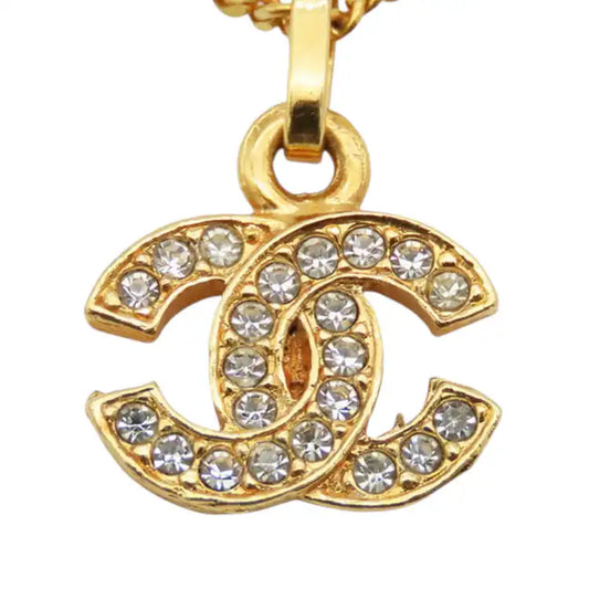 Chanel Gold Plated Crystal CC Pendant Necklace