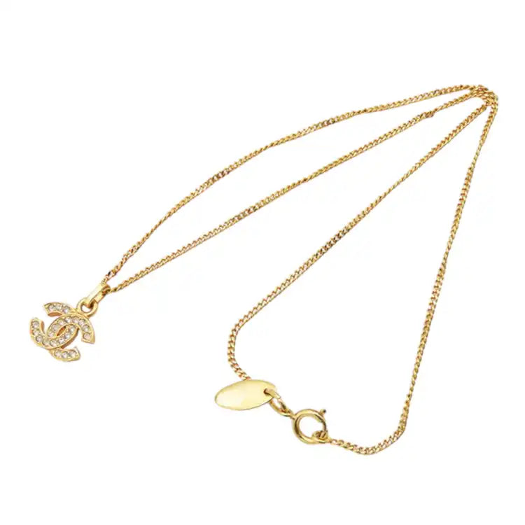Chanel Gold Plated Crystal CC Pendant Necklace