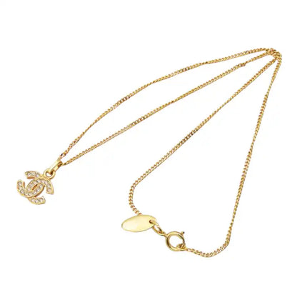 Chanel Gold Plated Crystal CC Pendant Necklace