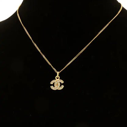 Chanel Gold Plated Crystal CC Pendant Necklace