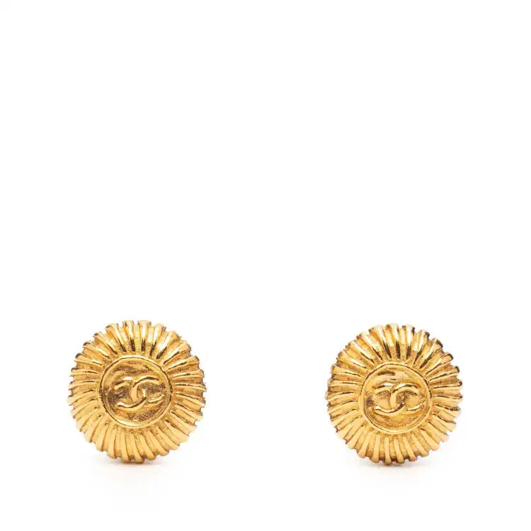 Chanel CC Gold Plated Round Clip on Earrings