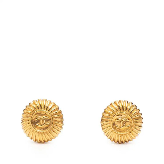 Chanel CC Gold Plated Round Clip on Earrings
