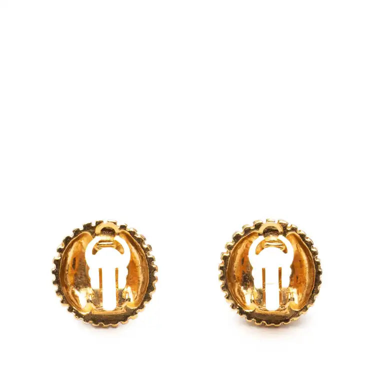 Chanel CC Gold Plated Round Clip on Earrings