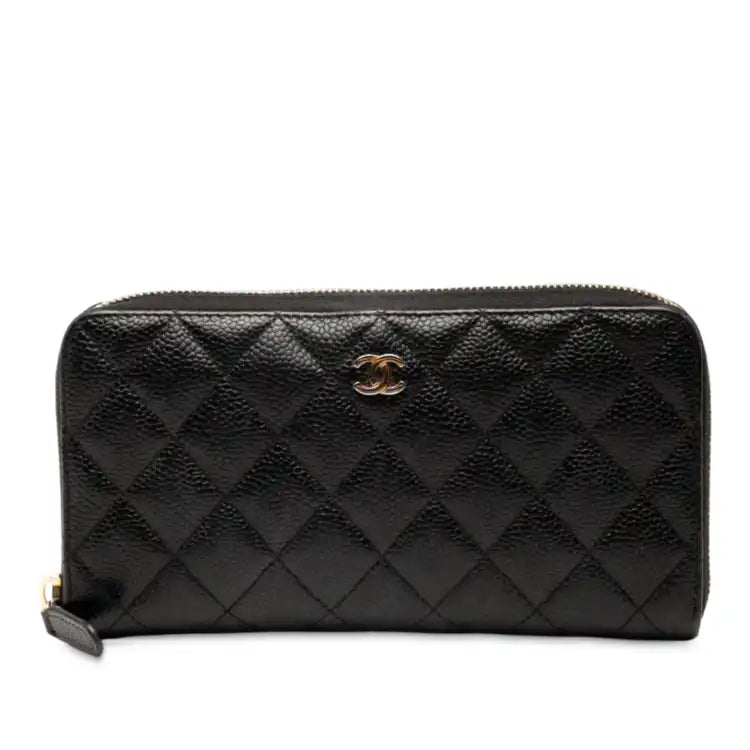 Chanel CC Quilted Caviar Zip Around Long Wallet