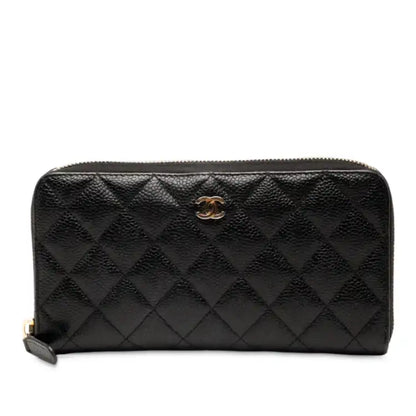 Chanel CC Quilted Caviar Zip Around Long Wallet