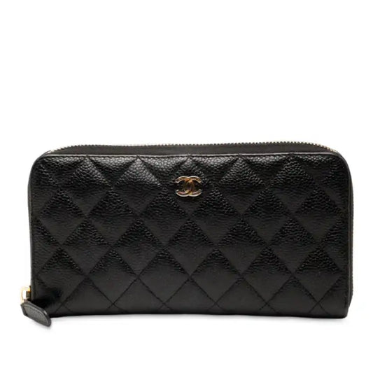 Chanel CC Quilted Caviar Zip Around Long Wallet