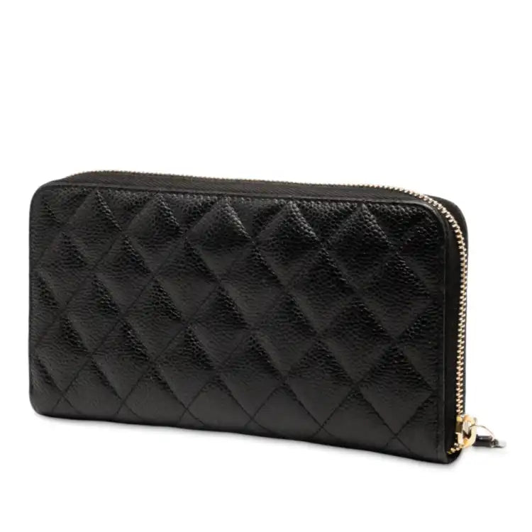 Chanel CC Quilted Caviar Zip Around Long Wallet