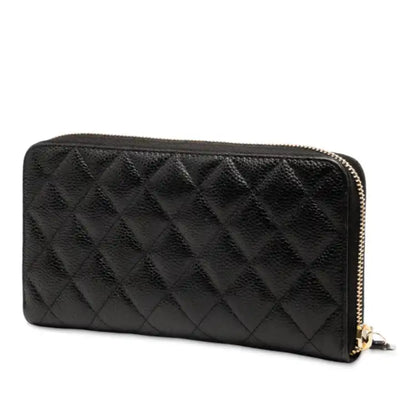 Chanel CC Quilted Caviar Zip Around Long Wallet