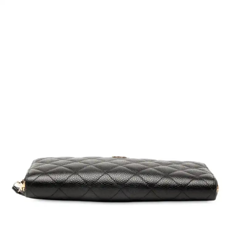 Chanel CC Quilted Caviar Zip Around Long Wallet