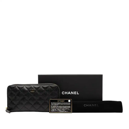 Chanel CC Quilted Caviar Zip Around Long Wallet