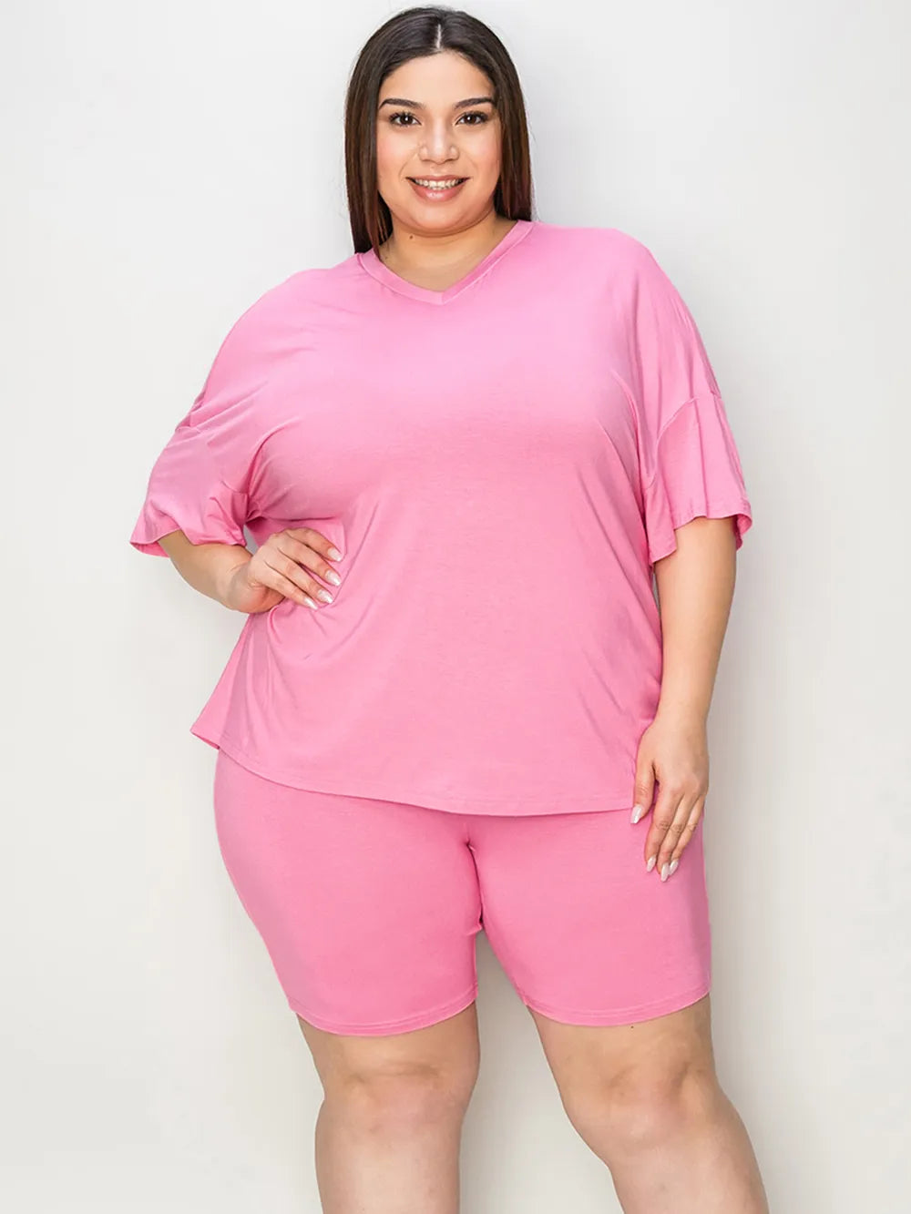She Wears Glory™ Divine Ease Lounge Set Two-Piece Three-Quarter Sleeve Top &amp; Shorts in Soft Rayon Blend - She Wears Glory Beverly Hills