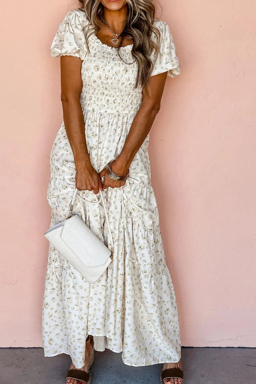 She Wears Glory™ Floral Puff Sleeve Maxi Dress – Blooming in Grace, Rooted in Reverence - She Wears Glory Beverly Hills