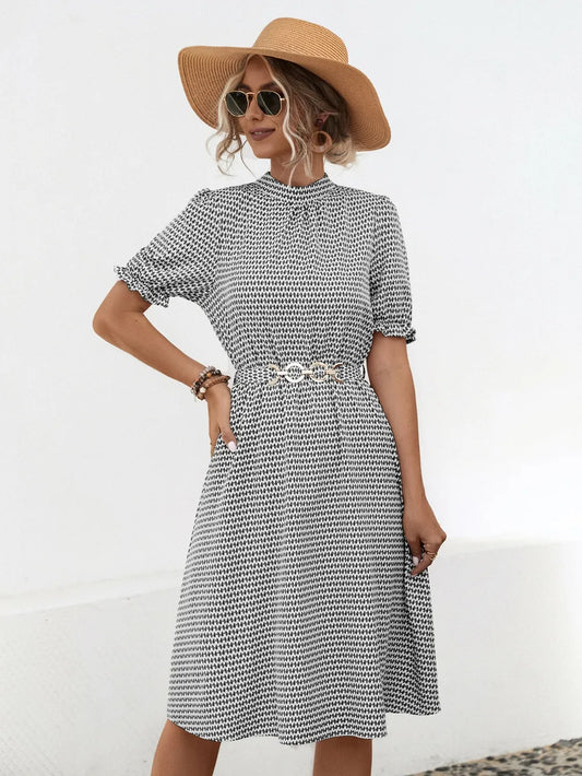 She Wears Glory “Hadassah” Mock Neck Flounce Sleeve Dress - She Wears Glory Beverly Hills