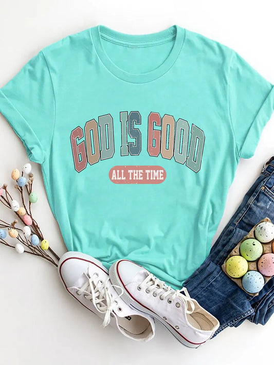 She Wears Glory™ “God Is Good All The Time” Round Neck T-Shirt - She Wears Glory Beverly Hills