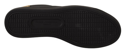 Dolce & Gabbana Black Gold Leather Low Top Sneakers Womens Shoes