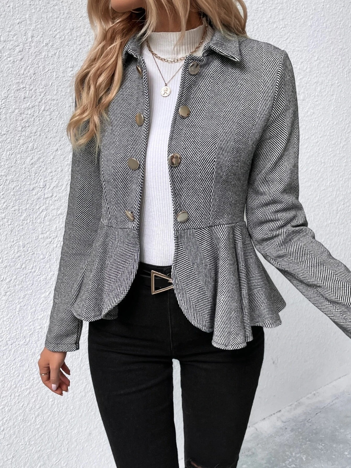 She Wears Glory “Crowned with Clarity” Ruffle Hem Collared Blazer - She Wears Glory Beverly Hills