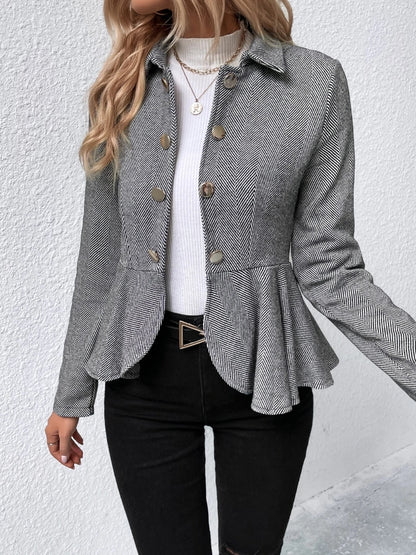 She Wears Glory “Crowned with Clarity” Ruffle Hem Collared Blazer - She Wears Glory Beverly Hills