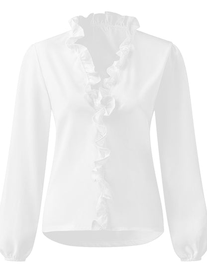 Full Size Ruffled V-Neck Long Sleeve Blouse - She Wears Glory Beverly Hills