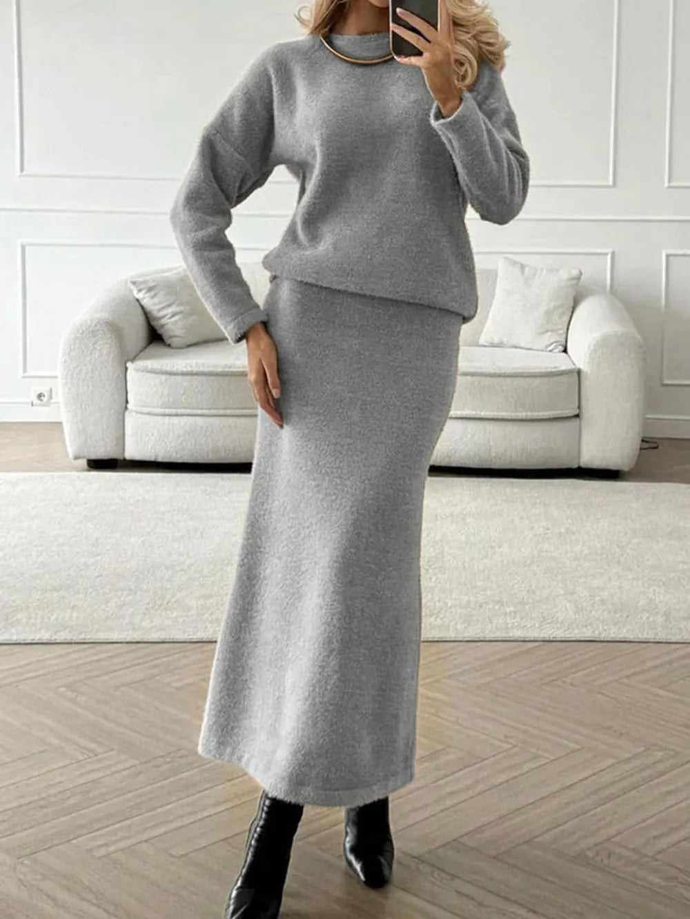 She Wears Glory™ Wrapped in Stillness Sweater Skirt Set - She Wears Glory Beverly Hills