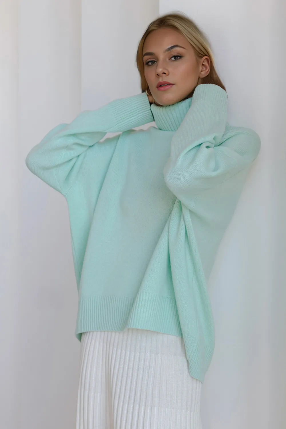 She Wears Glory™ Turtleneck Dropped Shoulder Long Sleeve Sweater - She Wears Glory Beverly Hills
