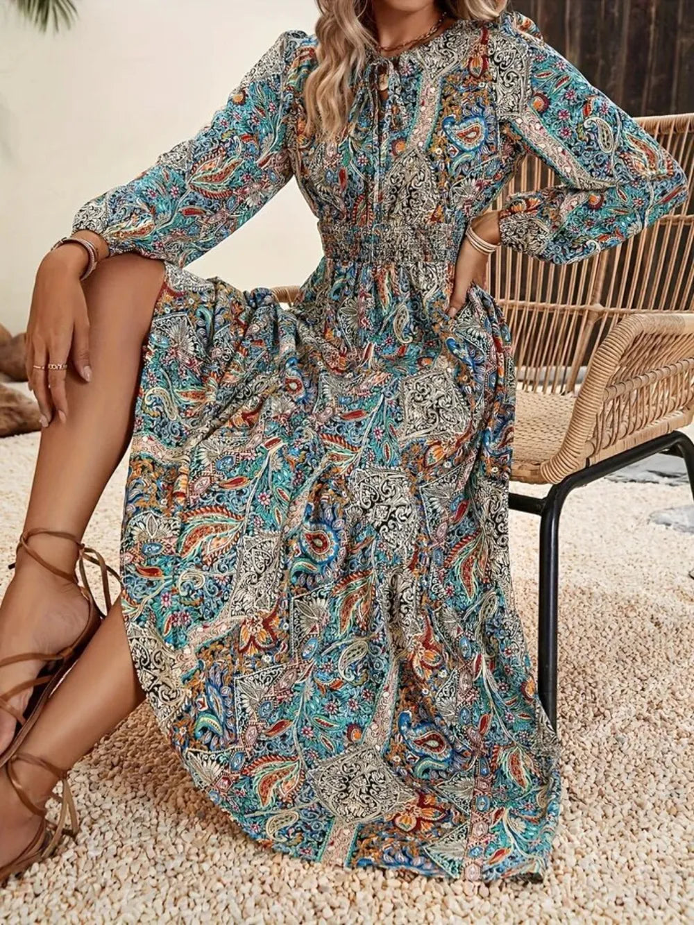 She Wears Glory “Hadassah” Tie-Neck Maxi Dress — A Garment of Hidden Royalty - She Wears Glory Beverly Hills