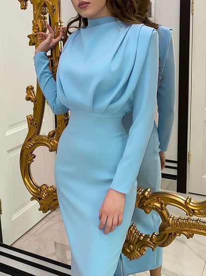 She Wears Glory™ “Majestic Dignity” Ruched Turtleneck Long Sleeve Dress - She Wears Glory Beverly Hills