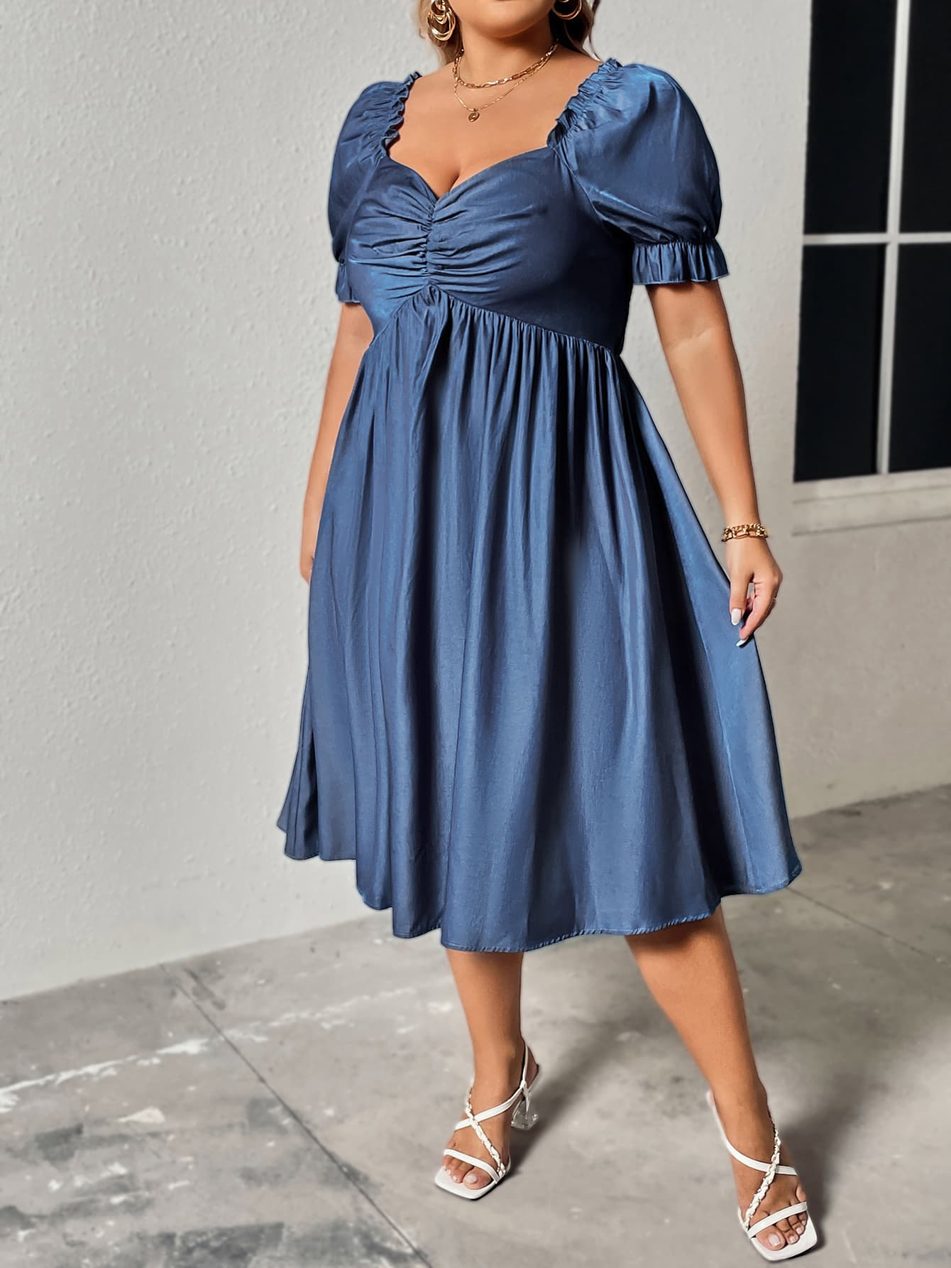She Wears Glory™ “Heavenly Radiance” Honey Plus Size Ruched Sweetheart Neck Dress - She Wears Glory Beverly Hills