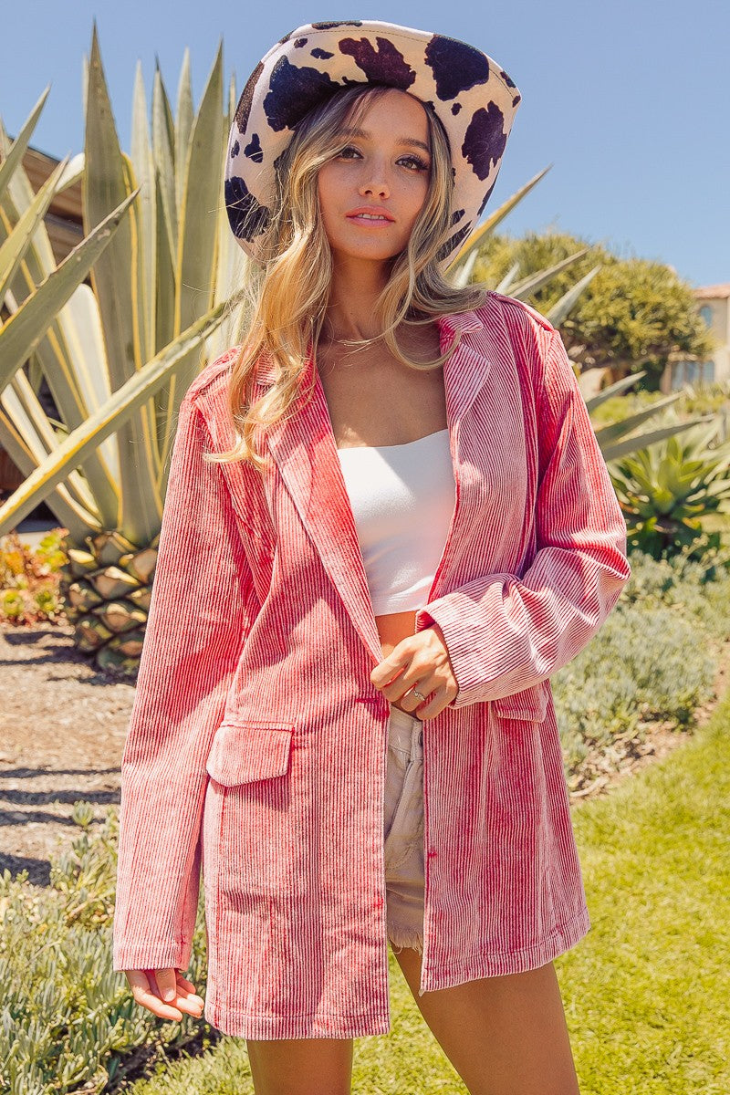 She Wears Glory “Crowned in Order” Ribbed Button-Up Long Sleeve Blazer - She Wears Glory Beverly Hills