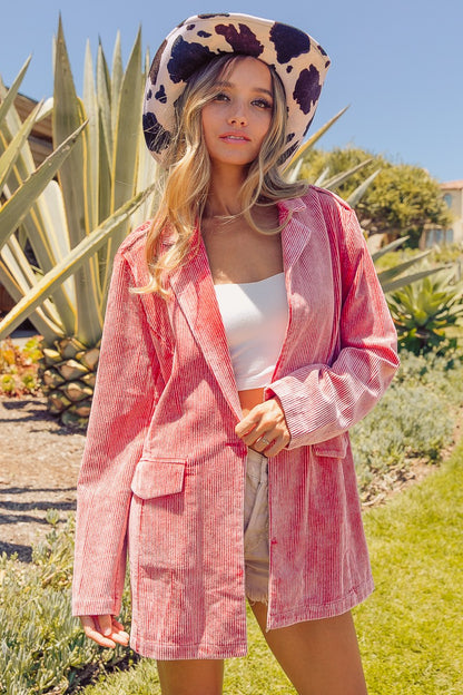 She Wears Glory “Crowned in Order” Ribbed Button-Up Long Sleeve Blazer - She Wears Glory Beverly Hills