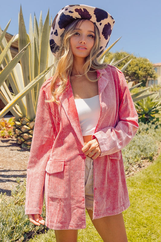 She Wears Glory “Crowned in Order” Ribbed Button-Up Long Sleeve Blazer - She Wears Glory Beverly Hills
