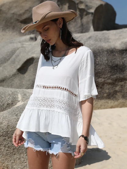 She Wears Glory™ — Sanctified in Softness Lace Detail Blouse - She Wears Glory Beverly Hills