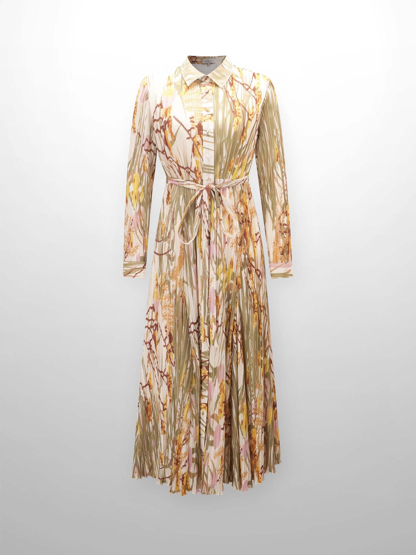 Micro Pleats Princess Style Dress-Pastel Floral-1