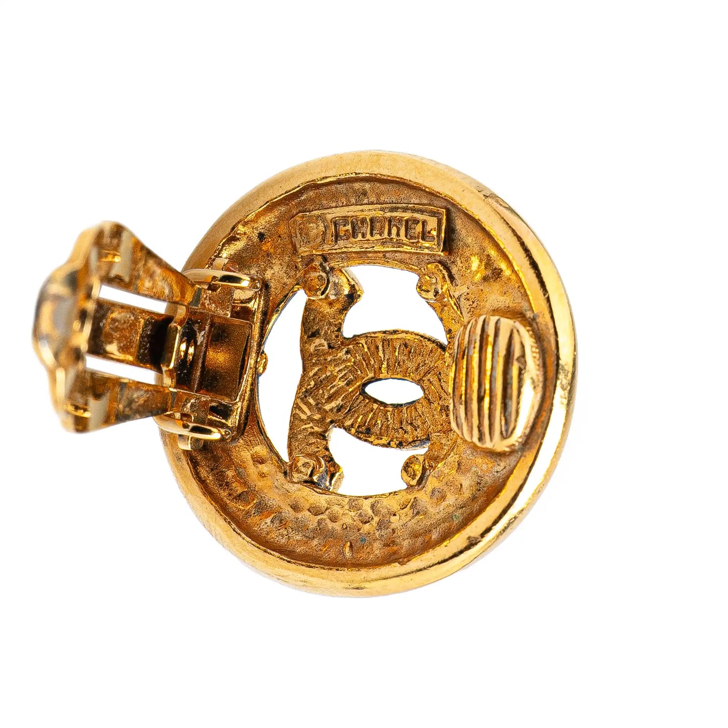 Chanel CC Gold Plated Round Clip On Earrings