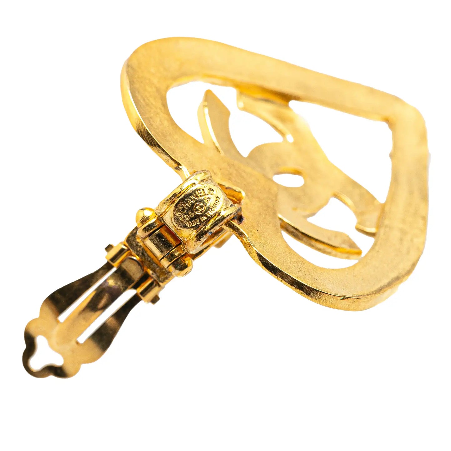 Chanel CC Gold Plated Heart Drop Clip On Earrings