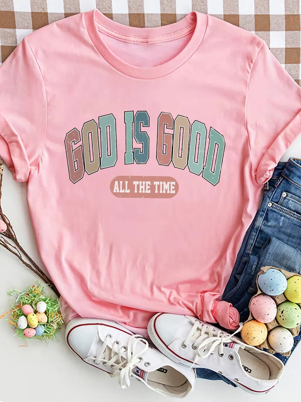 She Wears Glory™ “God Is Good All The Time” Round Neck T-Shirt - She Wears Glory Beverly Hills