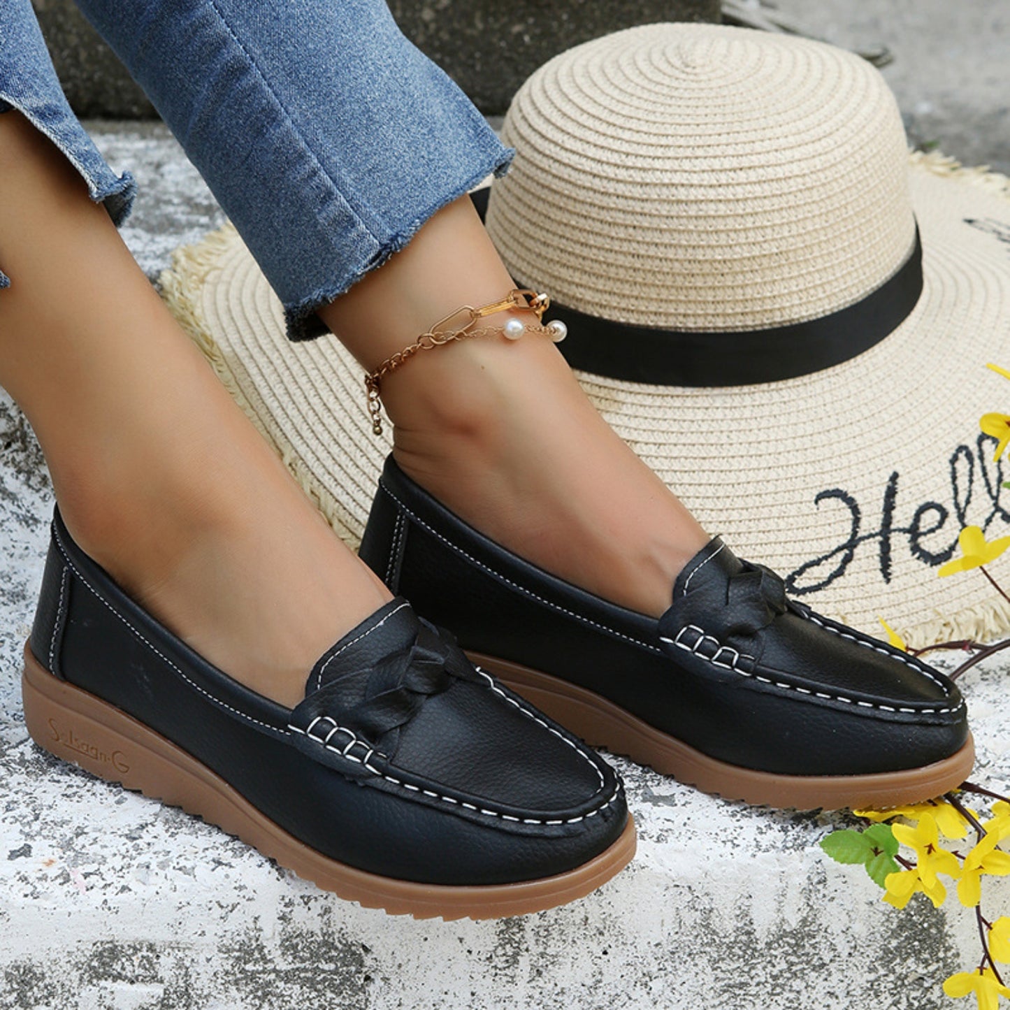 She Wears Glory™ — Divine Weave Wedge Heeled Loafers - She Wears Glory Beverly Hills