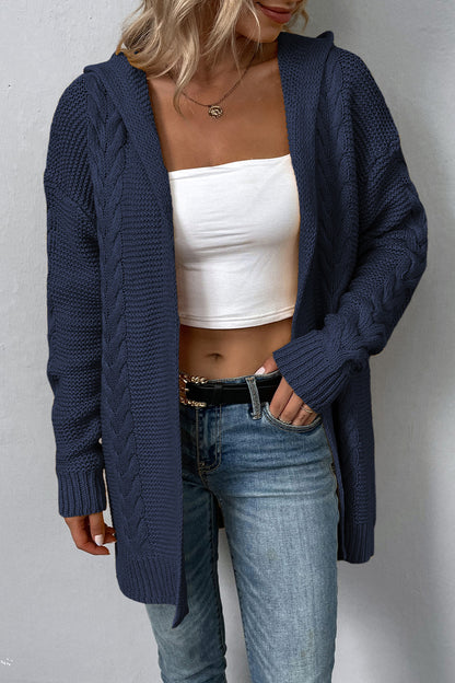 She Wears Glory™ Cable-Knit Dropped Shoulder Hooded Cardigan - She Wears Glory Beverly Hills