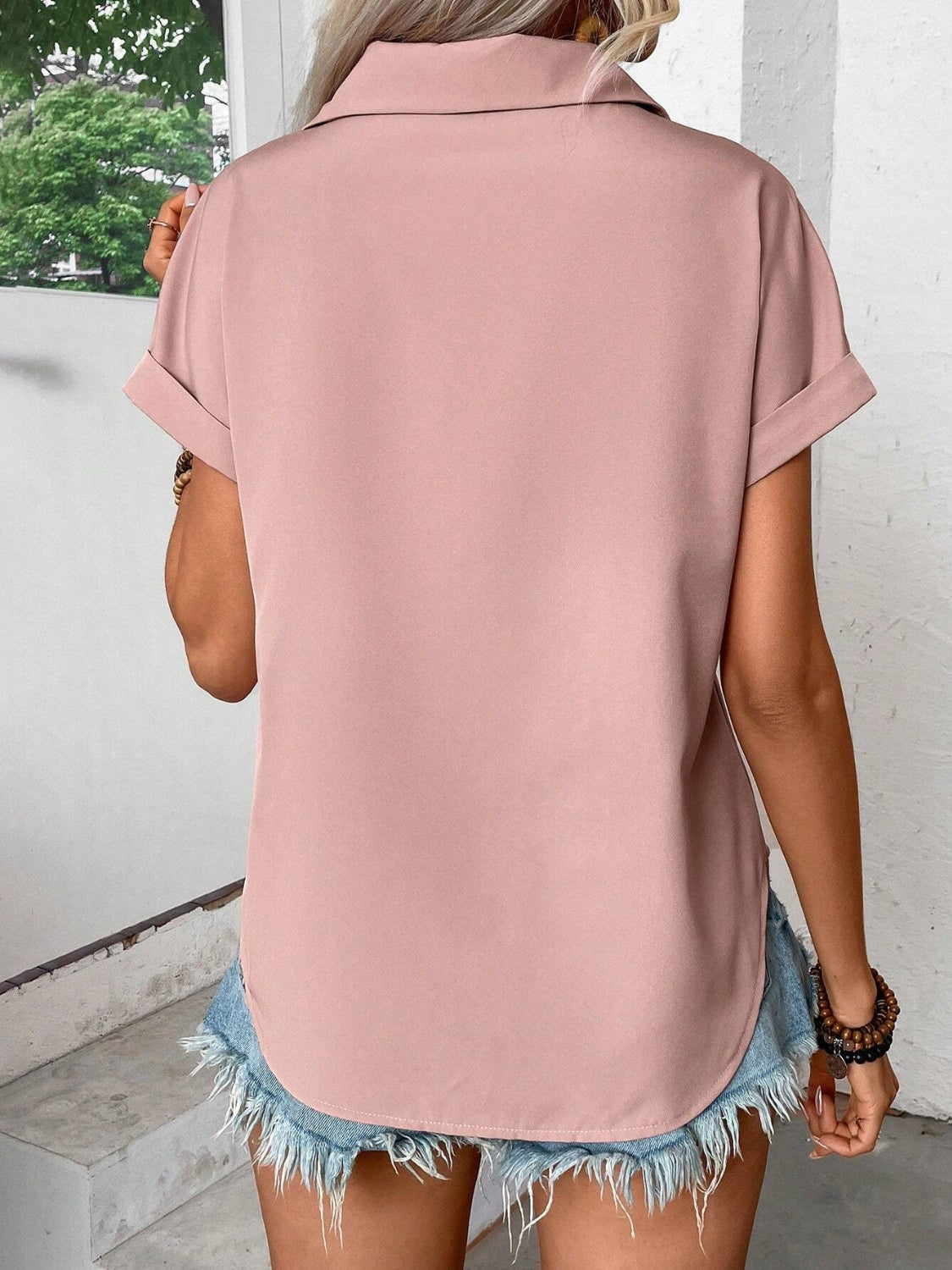 She Wears Glory™ – The Clarity Collar Shirt (Pleated Short Sleeve Button-Down) - She Wears Glory Beverly Hills